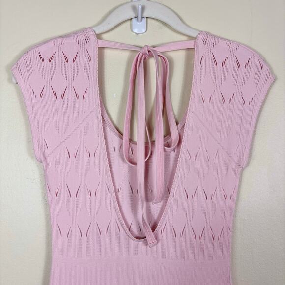 Free People Light Pink Cap Sleeve Open Back Laser Cut Robin Seamless Midi Dress - Picture 11 of 14